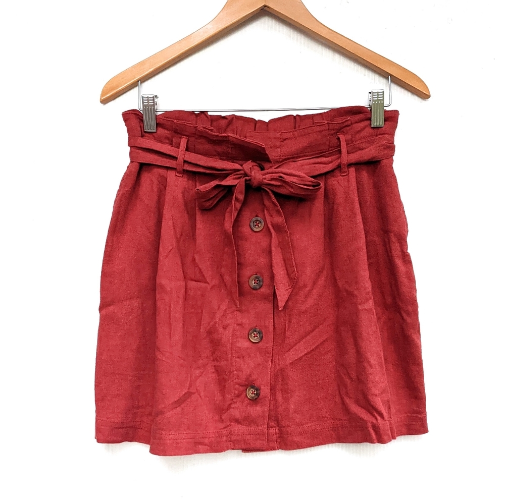 HOLLISTER ultra high-rise button front rust orange paper-bag mini skirt